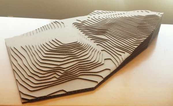 Topographic contours in cardboard