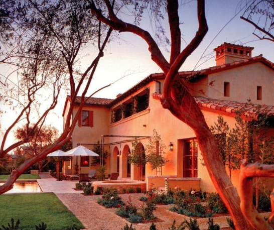 Timeless Tuscan fountain in a lavender garden