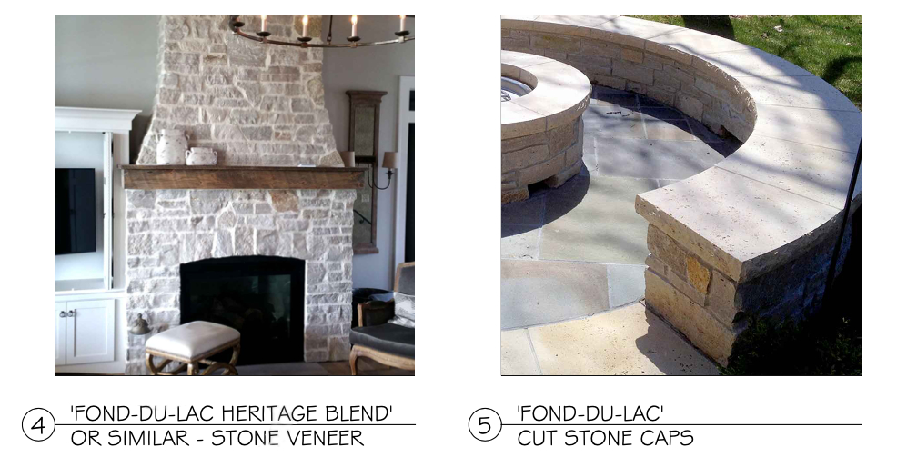 Material Board showing stone choices for veneer and wall caps