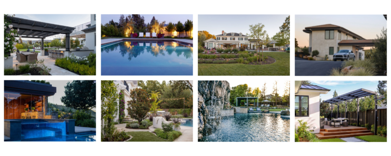Collage of luxury landscape and outdoor living projects by Montgomery Robbins – featured in expert blog articles on design and inspiration
